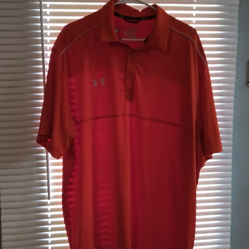 Men's under armor size 2X heat gear button up polo shirt color is orange